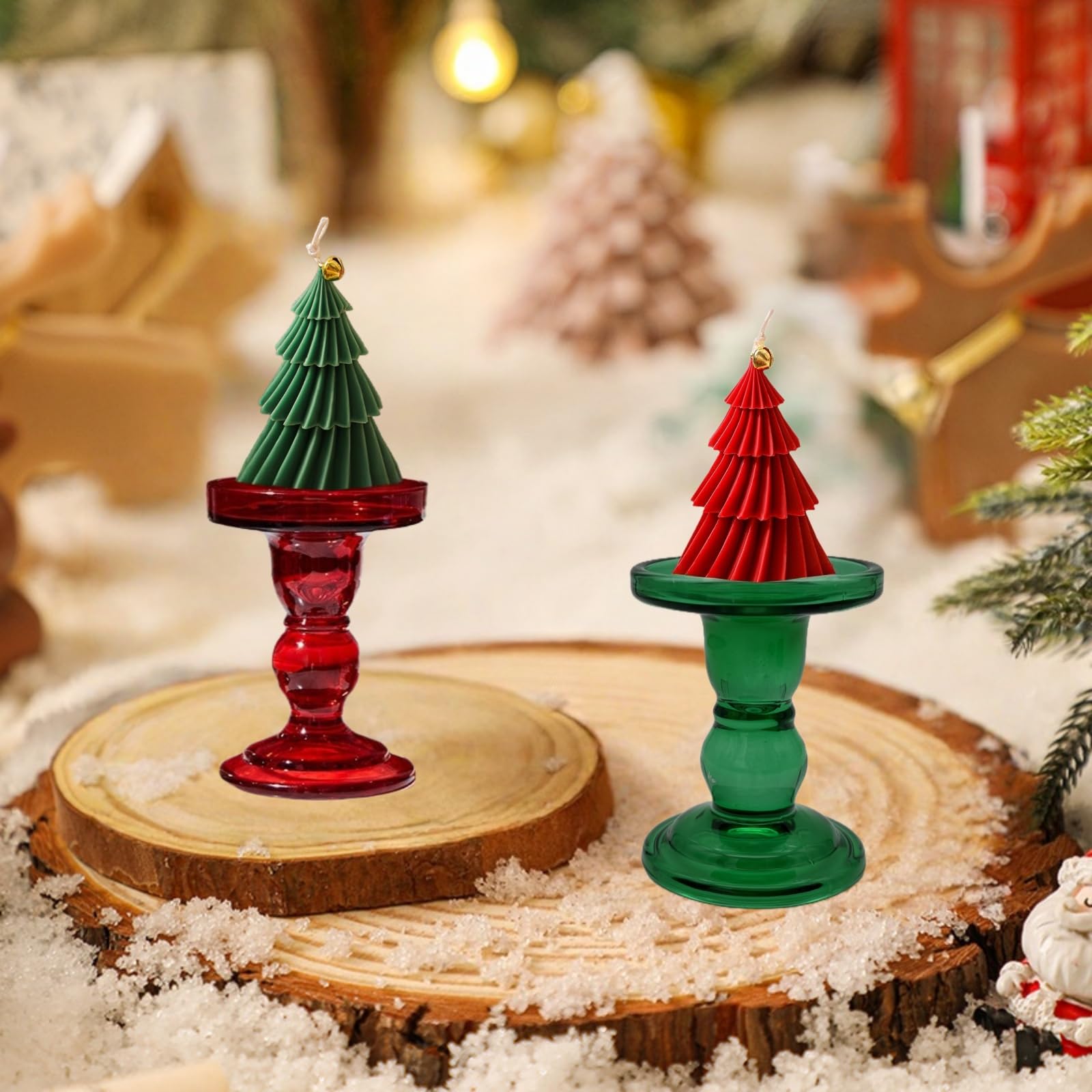 Green Glass Candle Holders Set of 3 Clear Candlestick Holders Vintage Candle Stands for Pillar Taper Candle Tealight Home Decor Table Centerpieces Christmas, Candleholder Sets with 4 Pcs Taper Candles