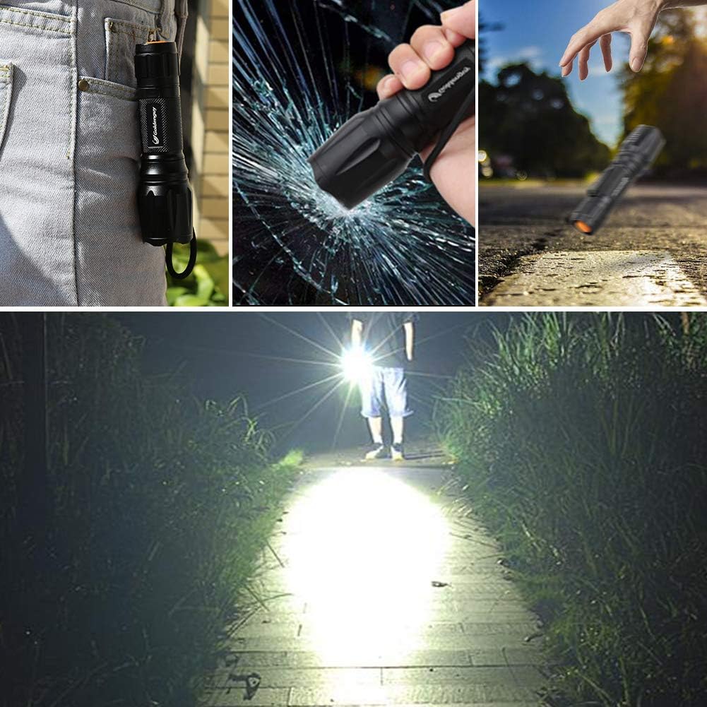 Goldenguy LED Tactical Flashlight High Lumen Powerful Camping Hiking EDC Emergrncy Torch 5 Mode Zoomable and Water Resistant(2 Pack) - - 