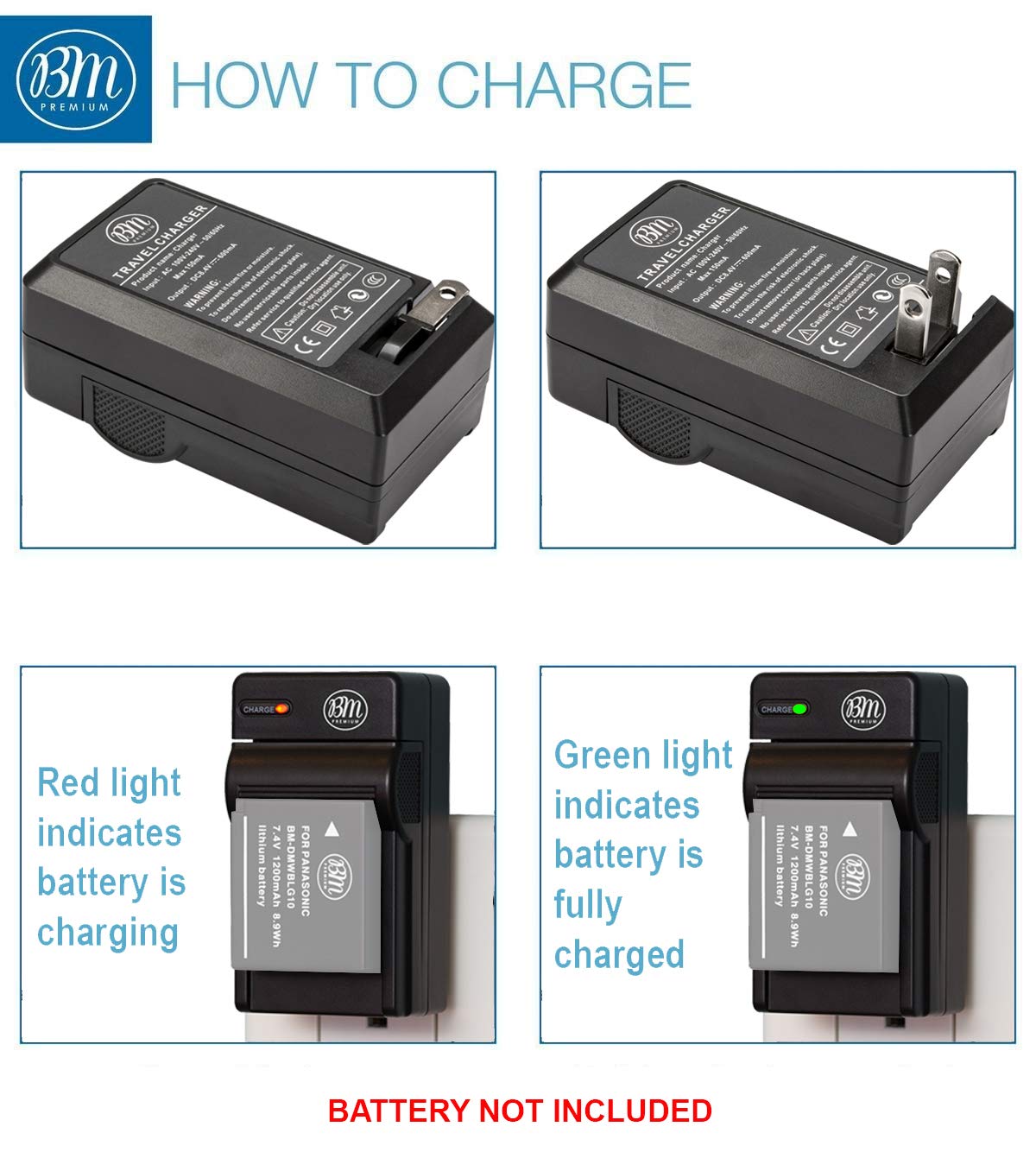BM Premium DMW-BCG10 Battery Charger for Panasonic Lumix DMC-SZ8, TZ10, TZ18, TZ19, TZ20, TZ25, TZ30, TZ35, ZS1, ZS3, ZS5, ZS6, ZS7, ZS8, ZS9, ZS10, ZS15, ZS19, ZS20, ZS25, ZX1, ZX3 Cameras