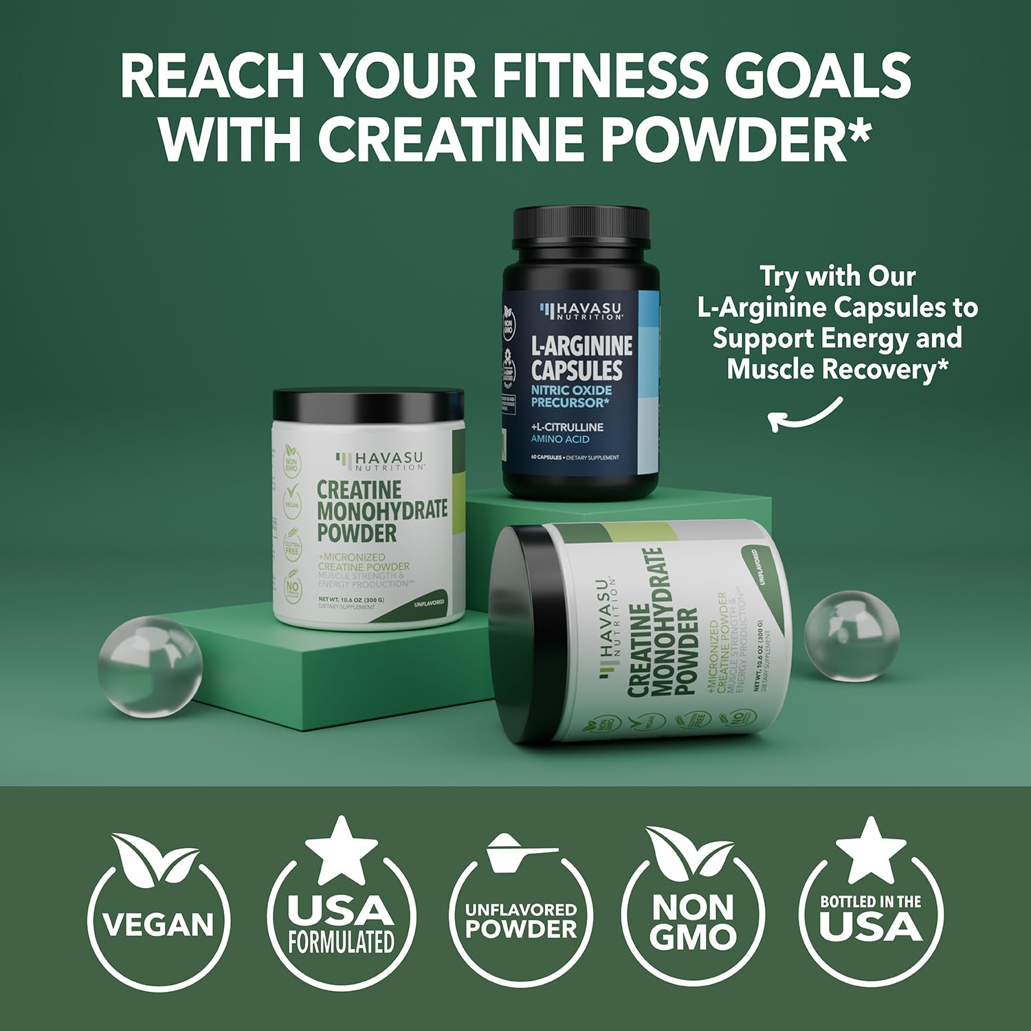 Micronized Creatine Monohydrate Powder - 5g Unflavored Post-Workout Recovery for Lean Muscle Mass, Endurance, and Energy Production - Easy-to-Mix - Vegan, Non-GMO, Gluten-Free - 60 Servings