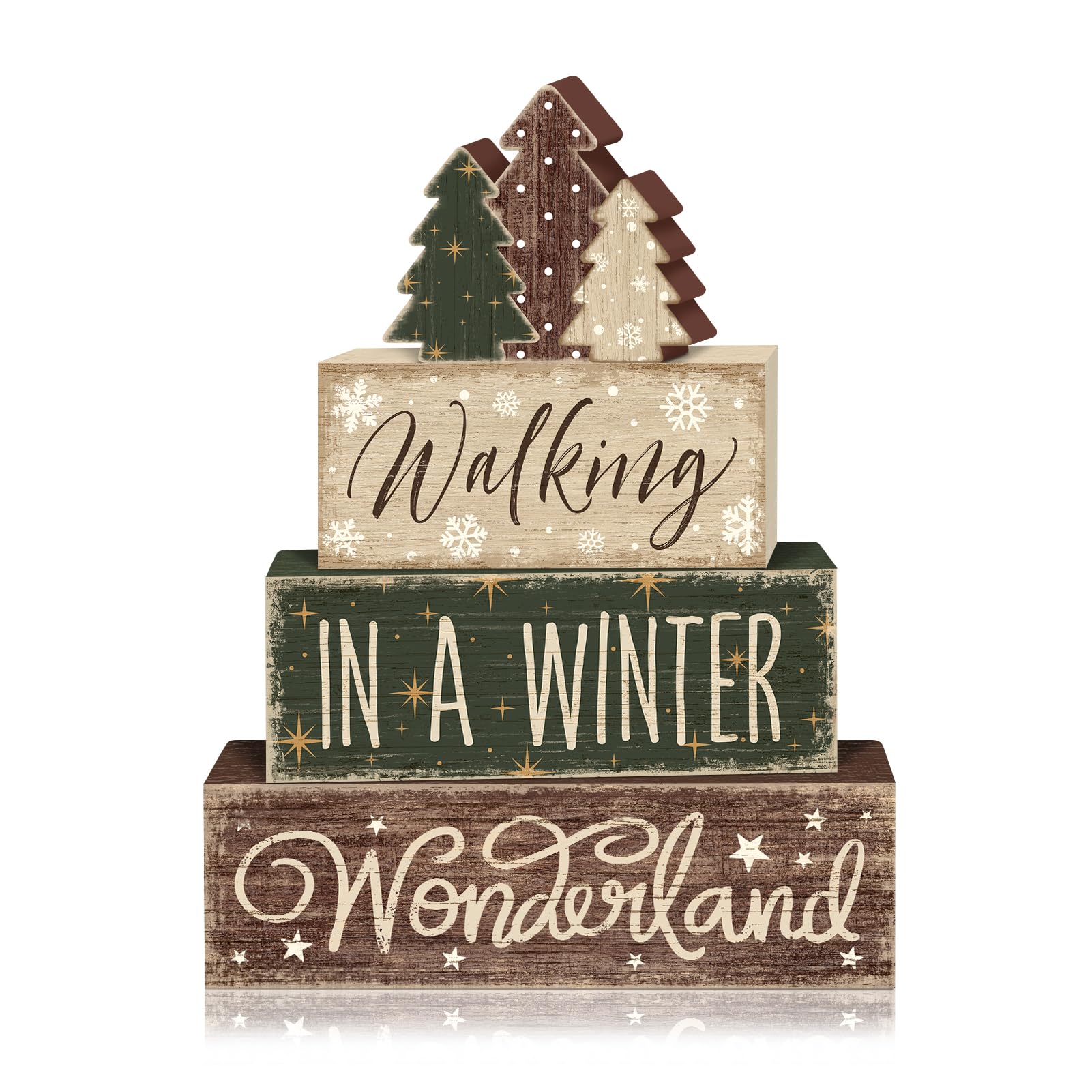 Photo 1 of 4 Pcs Christmas Decorations for Home Coffee Pine Tree Snowflake Table Décor Winter Wonderland Tiered Tray Decorations Set Gift Rustic Farmhouse Tabletop Décor for Table Home Office