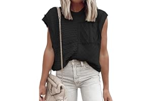 EVALESS Womens Short Sleeve Sweater Summer Fall 2025 Round Neck Crochet Pullover Cap Sleeve Knit Oversized Sweater Vest Tops
