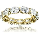 Hoops & Loops Sterling Silver Cubic Zirconia 6x4mm Oval-Cut Eternity Band Ring