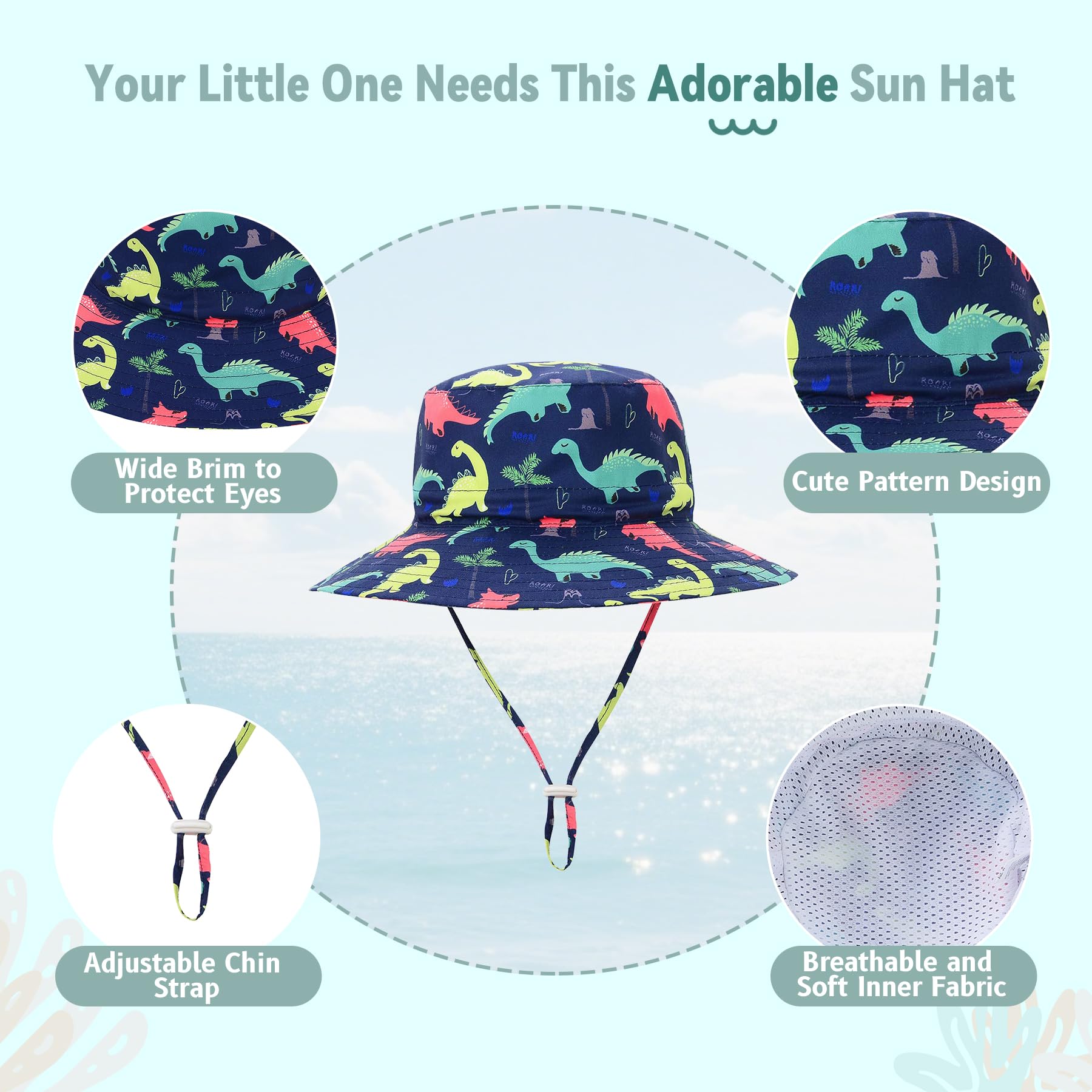 Baby Sun Hat UPF 50+ Sun Protective Toddler Bucket Hat Summer Kids Beach Hats Wide Brim Outdoor Play Hat for Boys Girls