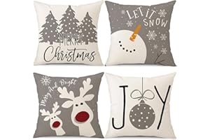 PSDWETS Christmas Pillow Covers 18x18 Set of 4 Christmas Decorations Snowman Deer Tree Winter Holiday Decor Throw Cushion Case for Home Couch