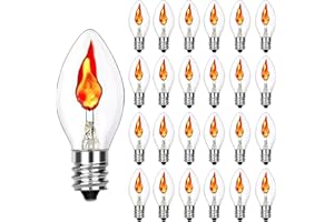 GOOTHY 25 Pack C7 Christmas Flickering Flame Light Bulbs, 1W Clear Flicker Flame Candles Light Bulbs, E12 Candelabra Replacement Light Bulb for Christmas Electric Window Candles Chandelier Night Light