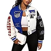COZYPOIN Women's Varsity Jacket Cropped Letterman Jacket Lightweight Button Down Bomber Racer Baseball Y2K Coats