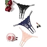 Avidlove Sexy Thongs for Women Floral Lace Briefs Rhinestones Strap Panties Hollow Out G-String T-back Underwear 1-4 Pack