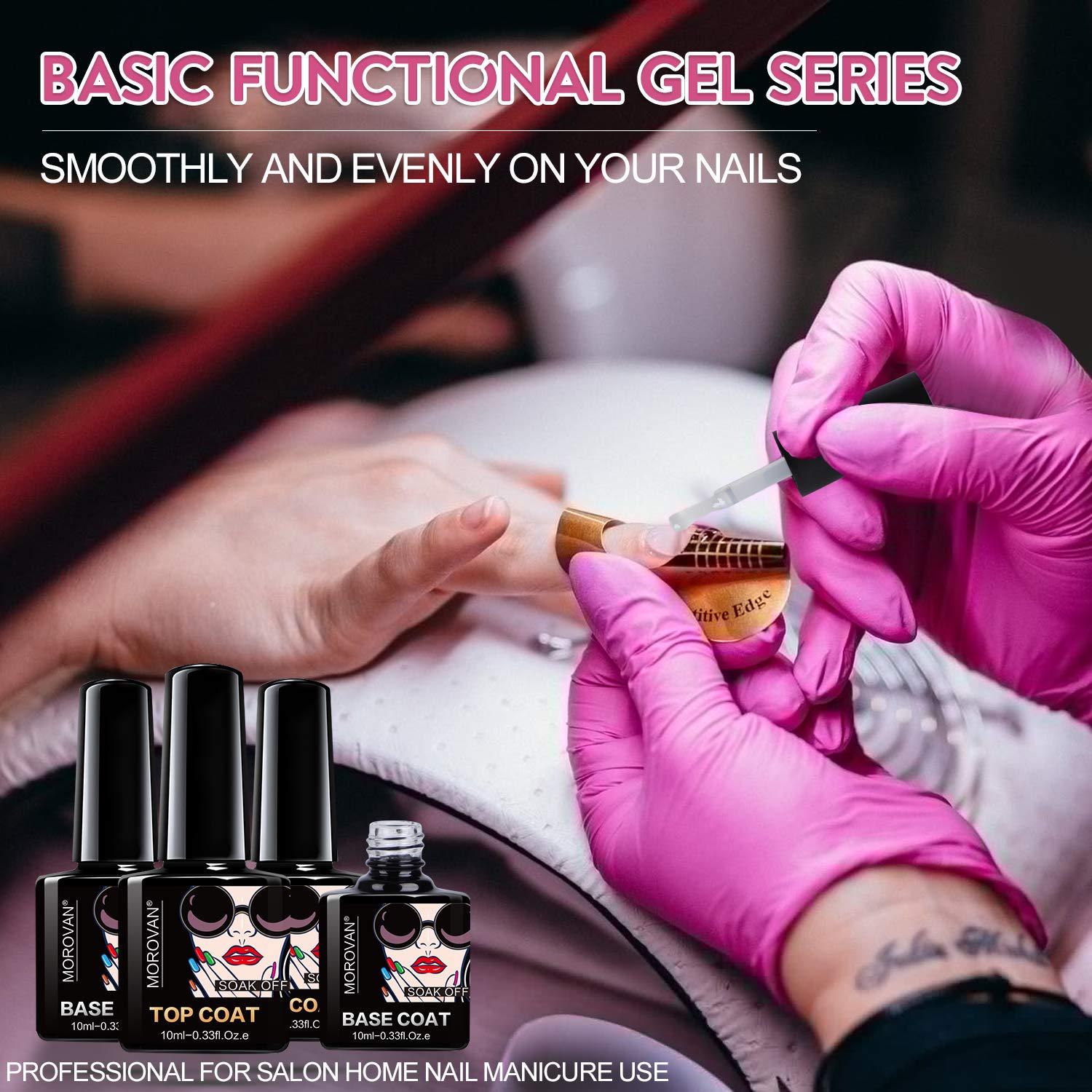 Morovan Gel Base And Top Coat Set - 4 Pcs UV LED Nail Polish Primer and No Wipe Top Coat Gel Nails Sets Quick Dry Long Lasting Clear Gels Manicure Care Kit Gifts for Women Nail Home : Beauty