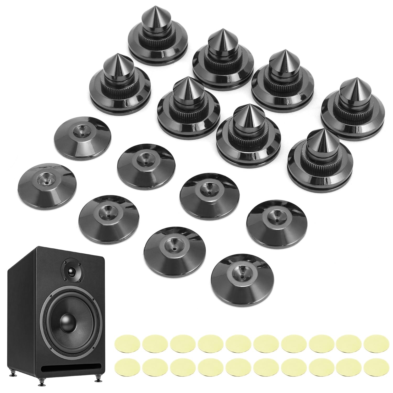 QWORK® 8 Pieces Speaker Spikes, Gold Plated Brass Speaker Stand, Shockproof Speaker Stand, for HiFi Equipment, Speakers