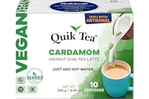 QuikTea Instant Vegan Cardamom Chai Tea Latte – 10 Count, Warm and soothing Cardamom Flavor, low Caffeine, no artificial colo