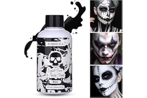 BOBISUKA Black Face Body Paint Liquid Texture Washable Non Toxic Facepaint Fast Drying Foundation Makeup for Halloween Clown Skeleton Skull Cosplay SFX Costume Party Large Capacity(130ml)
