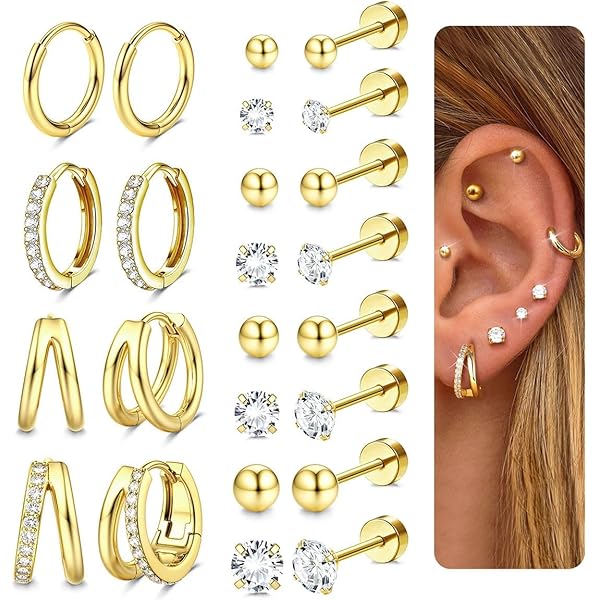 Adramata Boucles D'Oreilles Hypoallergéniques En Acier Chirurgical CZ Papillon Fleur Créoles Vis Pour Femme Fille Enfant