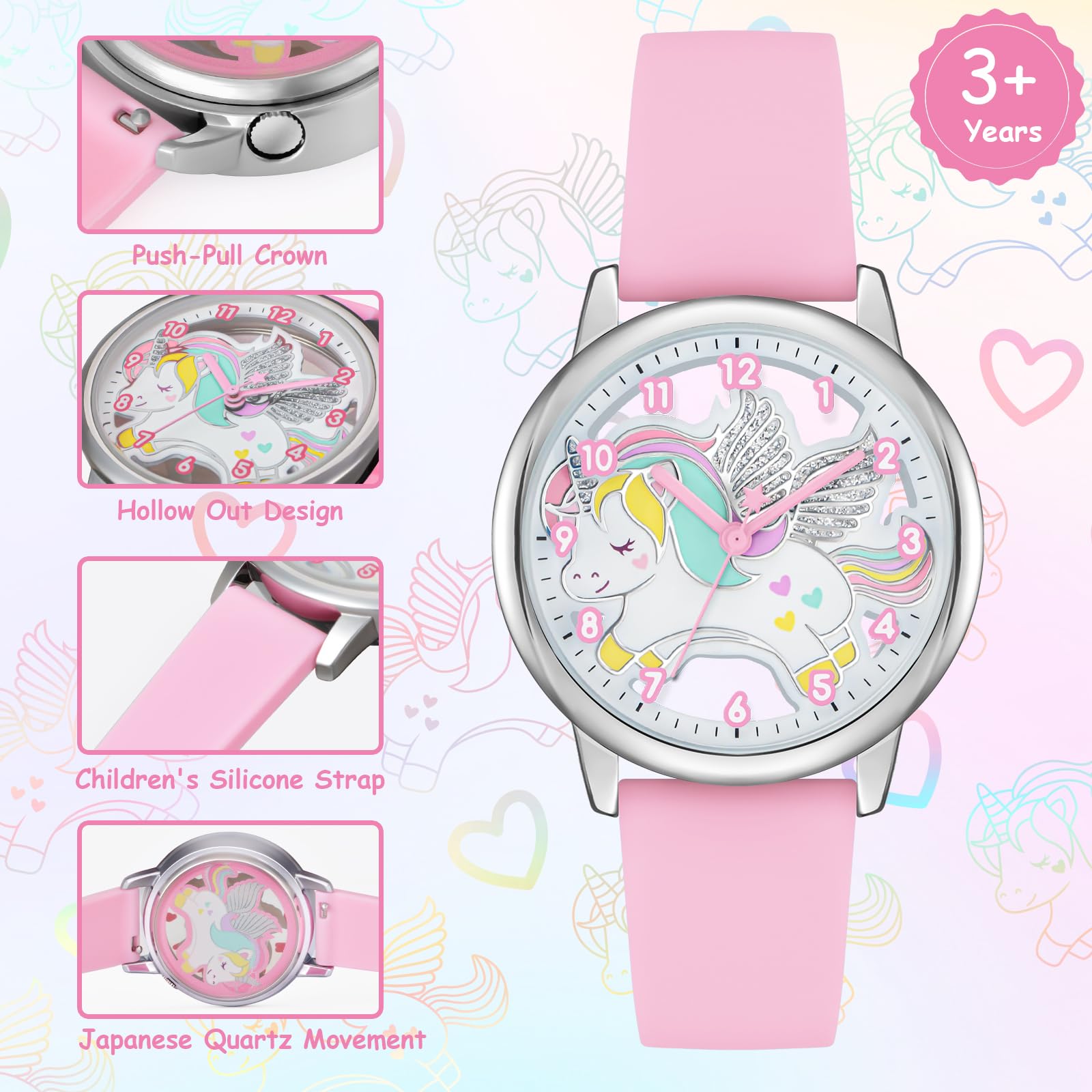 Bisley Children Watch for Boys and Girls Cute Unicom Dial Silicone Strap Easy to Read