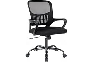 DUMOS Home Office Computer Chair - Ergonomic Mid Back Desk with Lumbar Support and Rocking Mode, Height Adjustable with Fixed Armrest, for Conference Meeting Room, 360° Swivel, Adults, Black