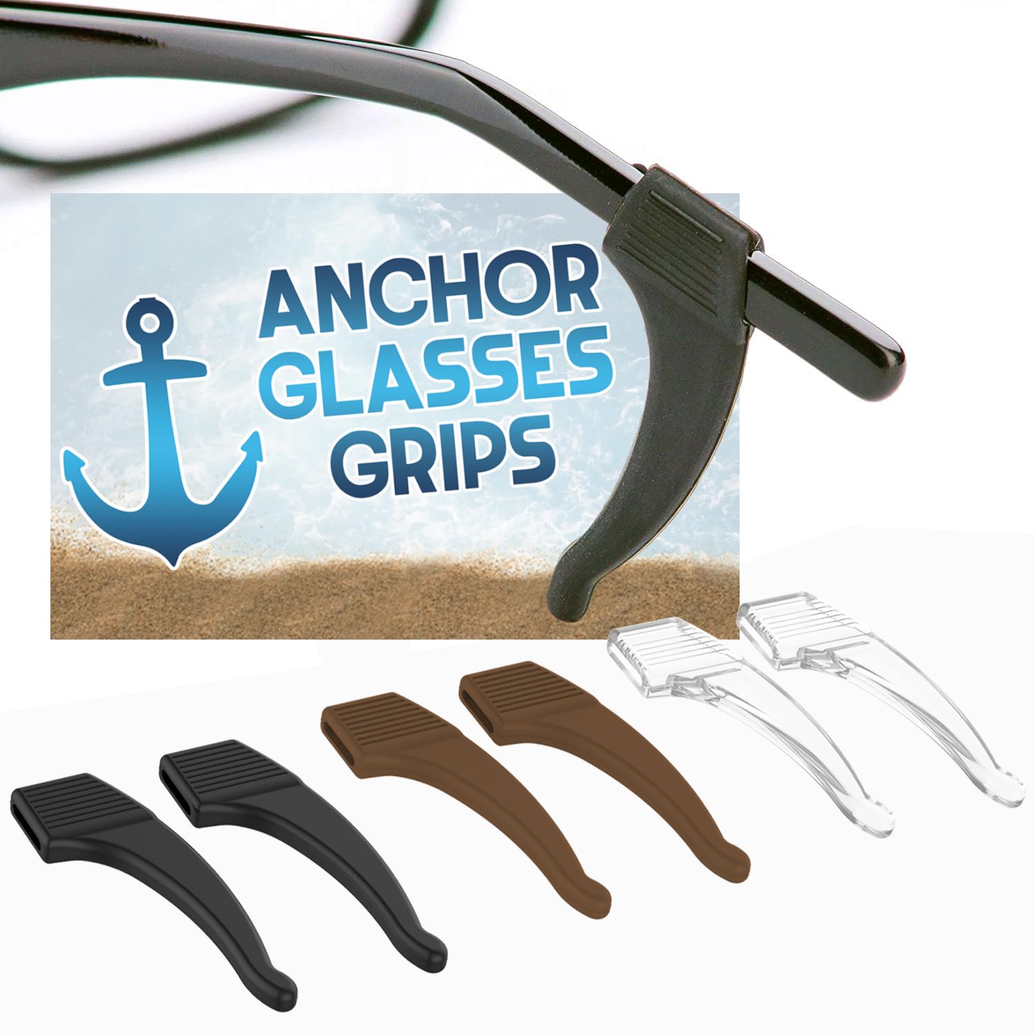 Photo 1 of Anchor Glasses Straps - 3 Pack - Sunglasses Retainer Anti-Slip Glasses Grip Ear Hook Eyeglasses Anti-Slip Temple Tip Glasses Holder (Tricolor)