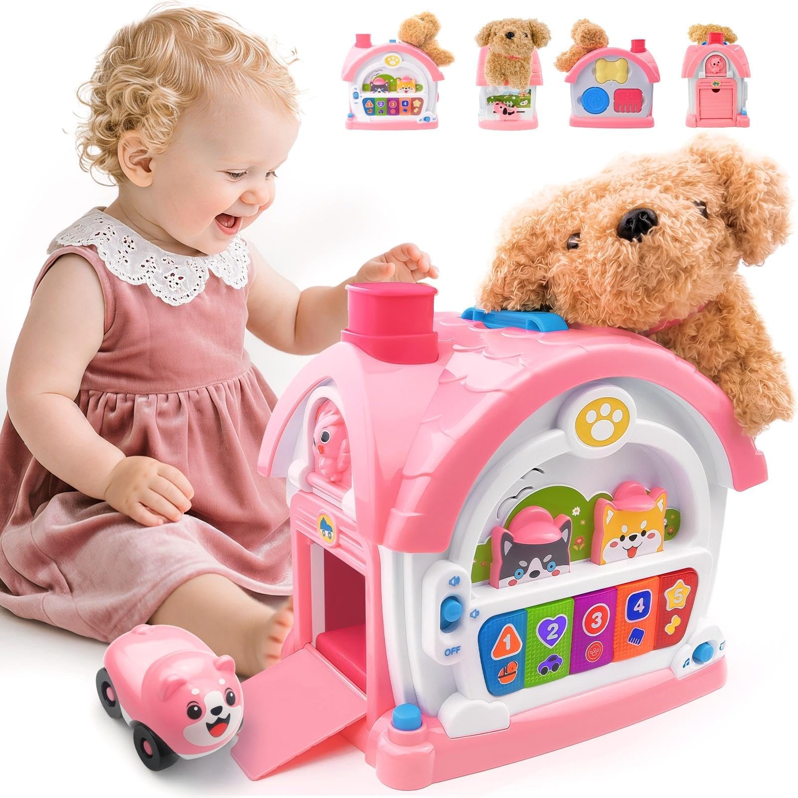 Okreview Montessori Toys for 1 Year Old Girls – 9-in-1 Musical Toddler Activity House with Lights & Sounds, Bilingual Learning, 1st Birthday Gift for Girls Age 1 2 3