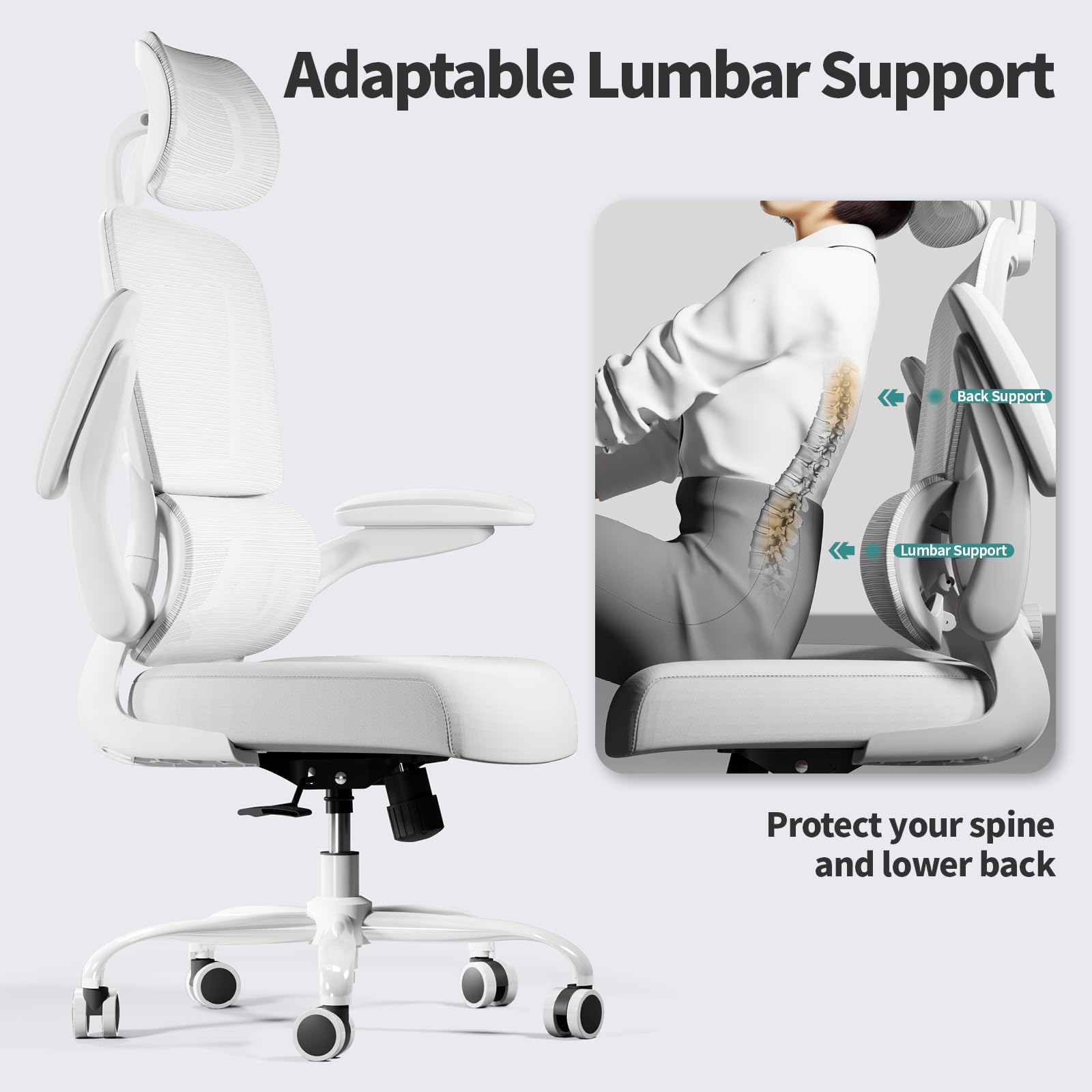 TRALT Silla de Oficina Silla de Escritorio Ergonómica, 330 LBS Sillas de Escritorio de Oficina de Malla para el Hogar con Ruedas, Cómoda Silla para Juegos, Silla de Oficina con Respaldo Alto para Largas Horas (Blanco)