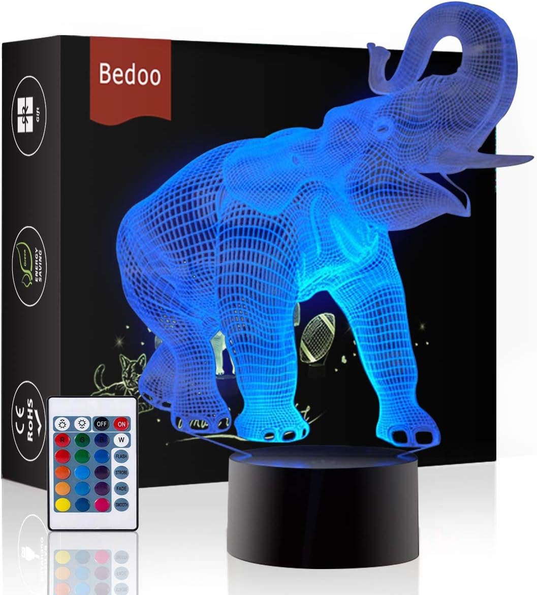 Pressie Birthday Gift Delightful Elephant Lamp Magic 3D Illusion 16 Colors Touch Switch USB Insert LED Light Christmas Present and Party Decoration