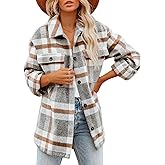 Blansdi Womens Flannel Shacket Plaid Button Down Long Sleeve Shirts Jacket Coats Fall Outfits Fashion Clothes 2025