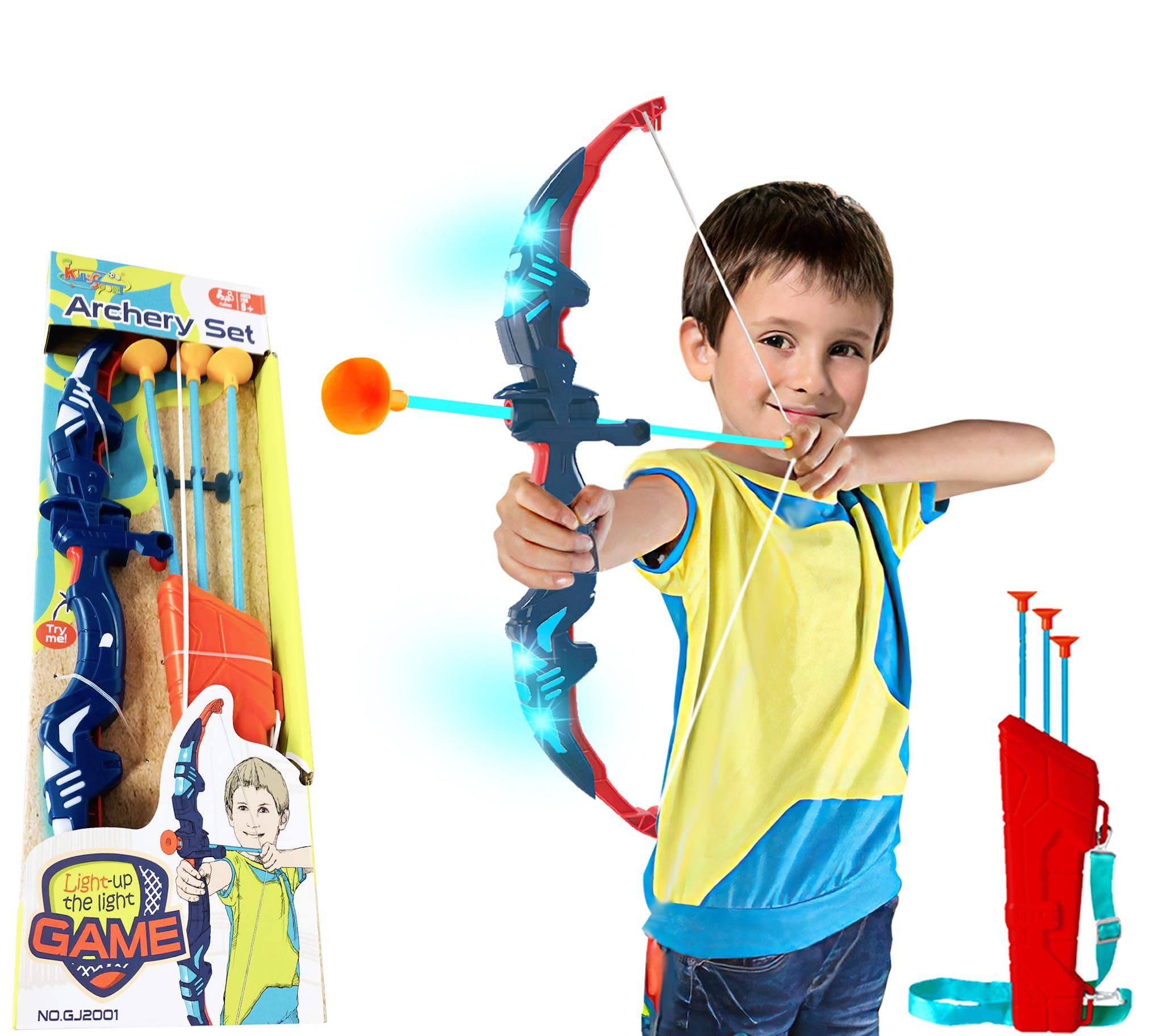 Kidoloop 41CM Kids Bow and Arrow Set - Light-Up Archery Toy with 3 Suction Cup Arrows and Quiver - Fun Target Practice and Sports Active Playset for Boys and Girls Ages 6+ Years