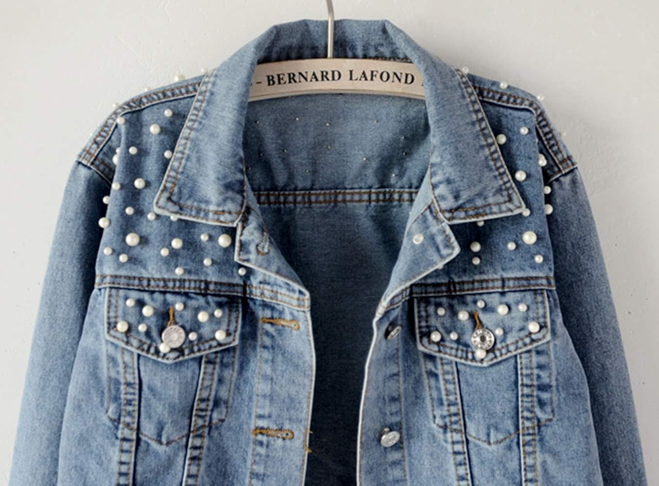 oversized denim jacket with pearls