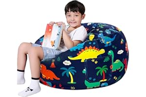 Lukeight Dinosaur Stuffed Animal Storage Bean Bag Chair Cover - Premium Velvet Organizer with YKK Zipper Holds 60+ Plush Toys, Washable Kids Room Decor (No Filling, Large)