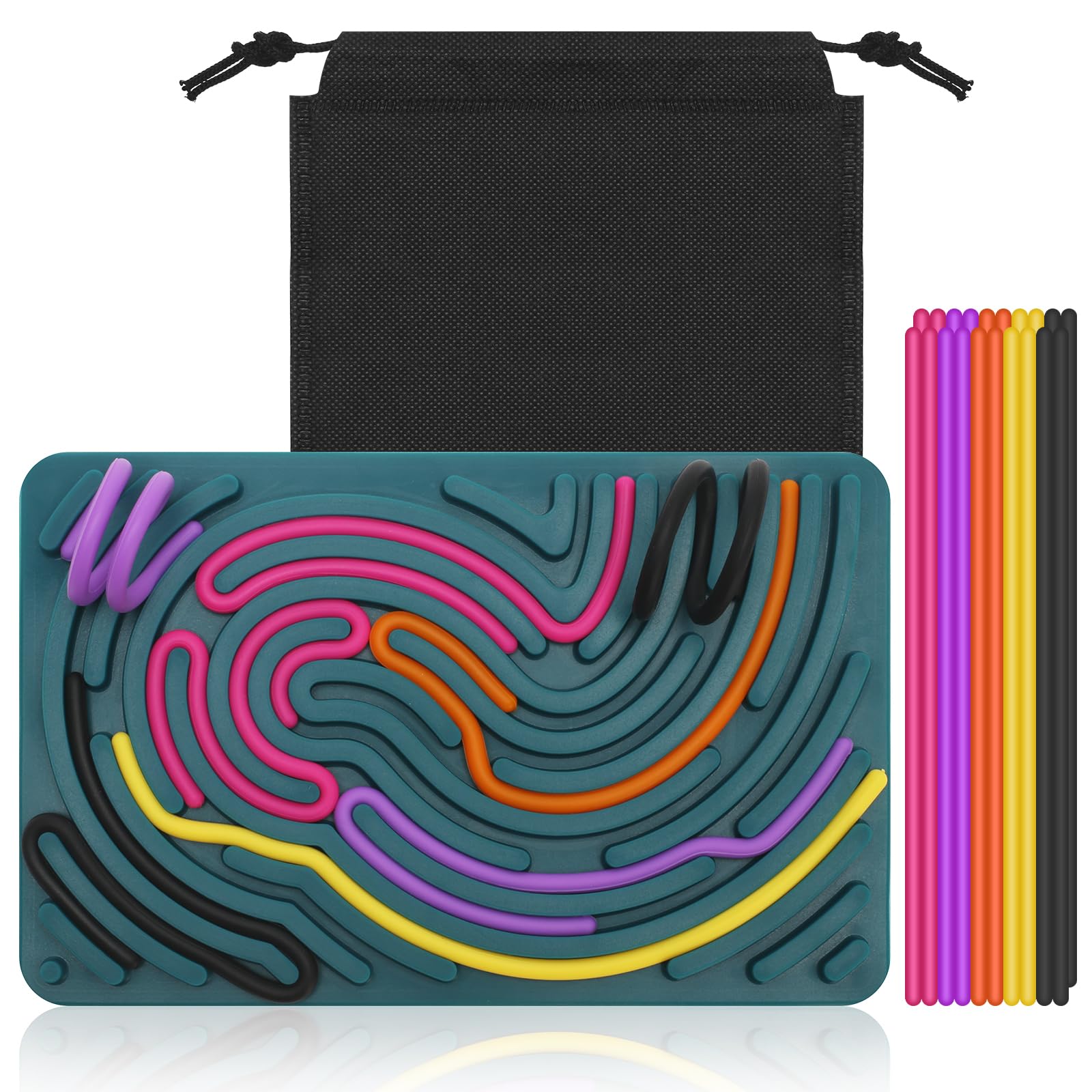 Sensory Activity Board, Silicone Push Peel Sensory Board, Calm Down Sensory Board, Fidget Activity Board for Hands On Learning, Stress and Anxiety Relief with 20 Pieces of String in Multiple Colours