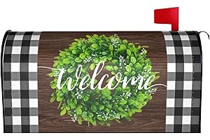 MIAOQUHE Welcome Wreath Mailbox Covers Magnetic Standard Size 18" X 21" Spring Decor Mailbox Cover Buffalo Check Plaid Mailbox Covers Magnetic Decoration for Garden Yard