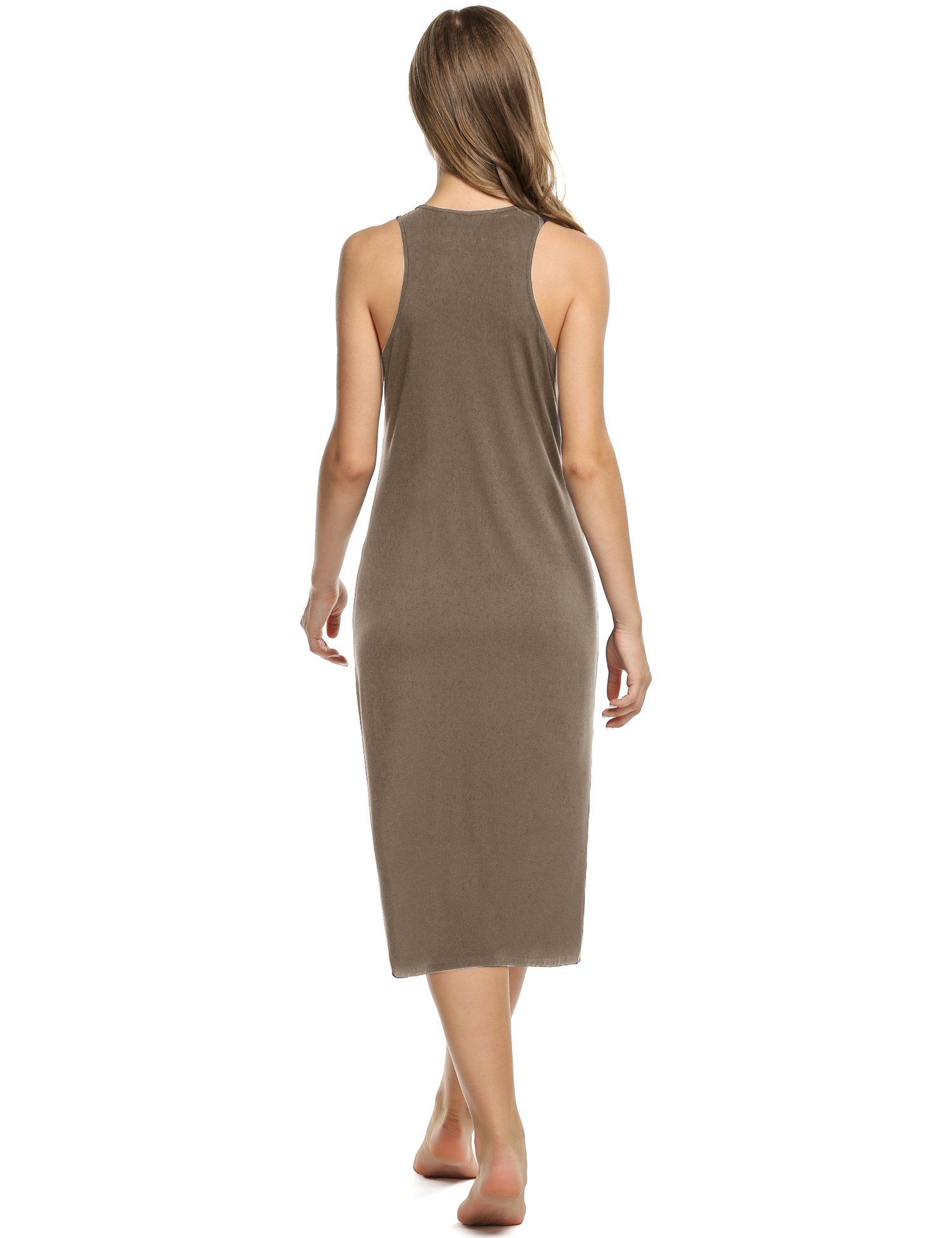 Avidlove Womens Cotton Gown Sleeveless Nightshirt Sleepwear Racerback Bodycon Dress,Camel,Small