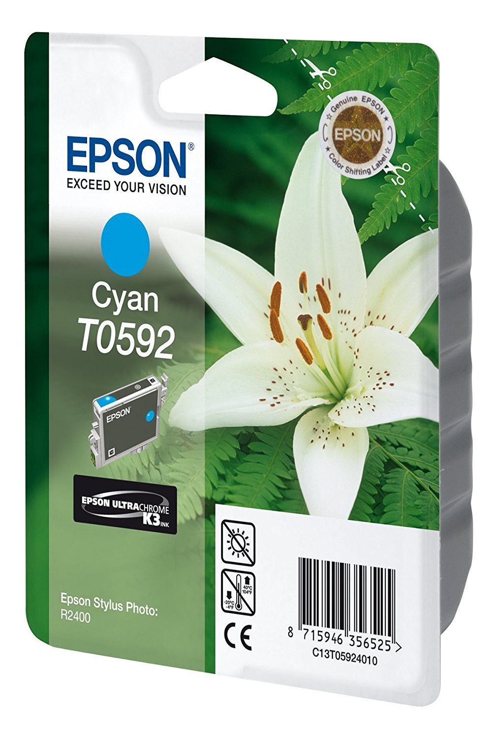 Epson Original T0592 Cyan Ink Cartridge For Stylus Photo R2400, Genuine — image 1
