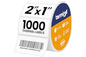 TERMIROLL 2x1 Direct Thermal Label Stickers for Shipping, Barcode & Address Use, 1000 Labels/Roll, Compatible with Rollo, Zebra, iDPRT, Munbyn & More, Strong Adhesive, BPA-Free, for Small and Medium Business