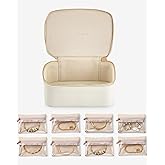 Vlando Jewelry Travel Case,Travel Jewelry Organizer with Clear Velvet Jewelry Bags Zipper Pouch for Women Girl Gift- 8Pcs White