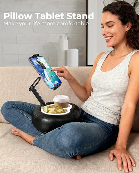 INSSKY TABLET PILLOW STAND WITH STORAGE LINER – LEATHERETTE, STABLE SUPPORT FOR 6.1-15.6 INCH DEVICES, WATERPROOF & FOLDABLE FOR SOFA/BED/FLOOR, FIT THICKNESS CASE FOR IPAD PRO/AIR/MINI, GALAXY TAB