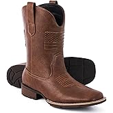Platikly Cowboy Boots For Men - Mens Square Toe Western Boot With Flag, Faux Leather Booties, Botas Para Hombre Vaqueras Suitable For Concert, Daily, Wedding(Brown) Size 11