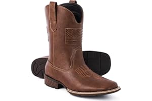 Platikly Cowboy Boots For Men - Mens Square Toe Western Boot With Flag, Faux Leather Booties, Botas Para Hombre Vaqueras Suitable For Concert, Daily, Wedding