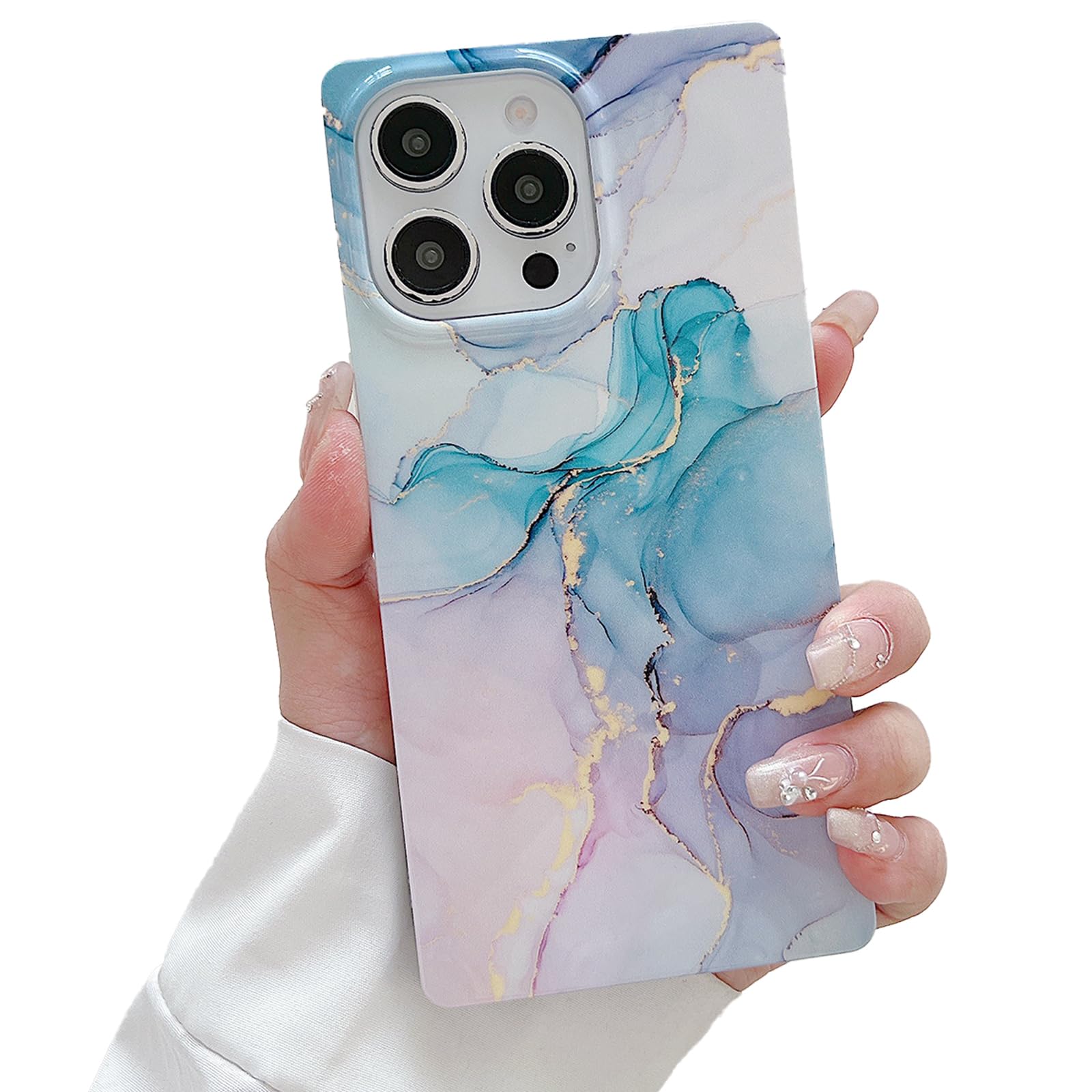 MUGCOFF Compatible with iPhone 15 Pro Max Rectangle Case for Women,Luxury Marble Glossy Soft Slim Protective Cute Girly Phone Case for 15 Pro Max - 6.7 inch (Colorful)
