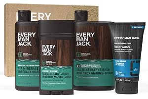 Every Man Jack Men’s Sea Minerals + Citron Bath and Body Gift Set - Clean Ingredients & Sea Minerals and Citron Scent - Round Out His Routine with Body Wash, 2-in-1 Shampoo, Deodorant & Face Wash