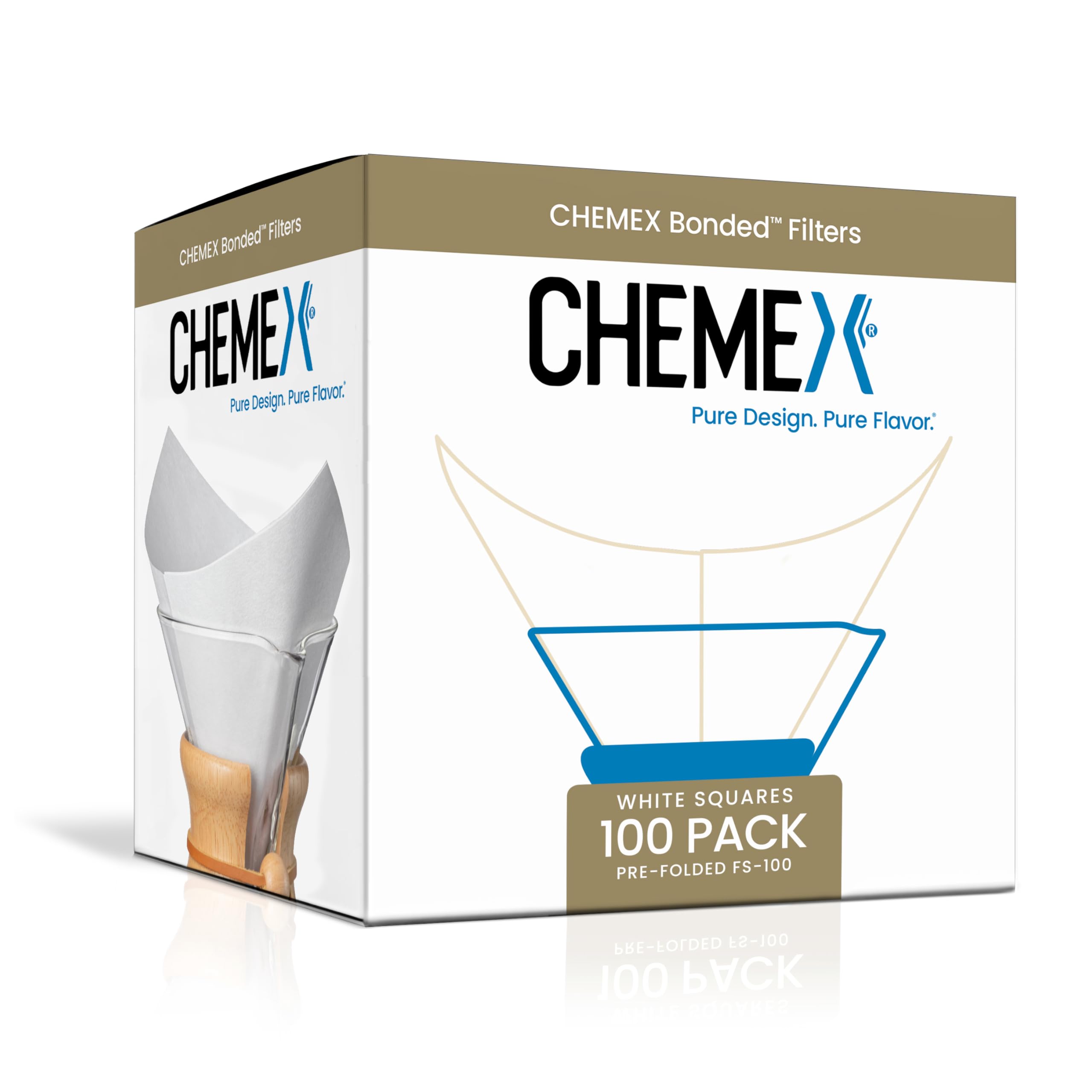 Chemex Classic Coffee Filters, Squares, 100 ct - Exclusive Packaging