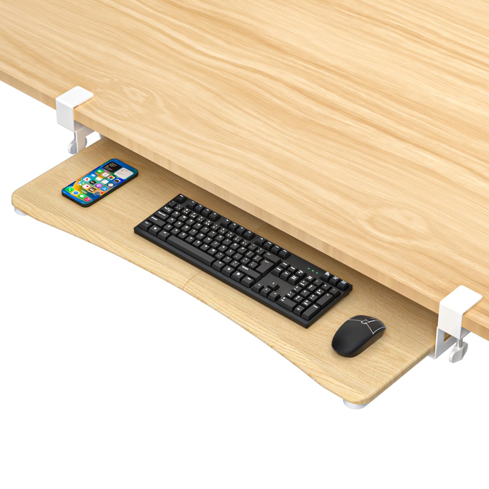 Photo 1 of suptek Large Keyboard Tray Under Desk Pull Out with C Clamp Mount, Keyboard & Mouse Tray, 34 (38 Including Clamps) x 11.8 inch Slide-Out Platform Computer Drawer for Typing, Light Wood, DSF1LQM