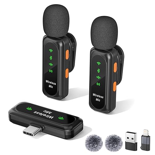 Wireless Lavalier Microphone for iPhone, iPad, Android, PC - 2 Mini Lapel Mic with Noise Cancelling, Clear Audio for YouTube, TikTok, Vlogging & Content Creation