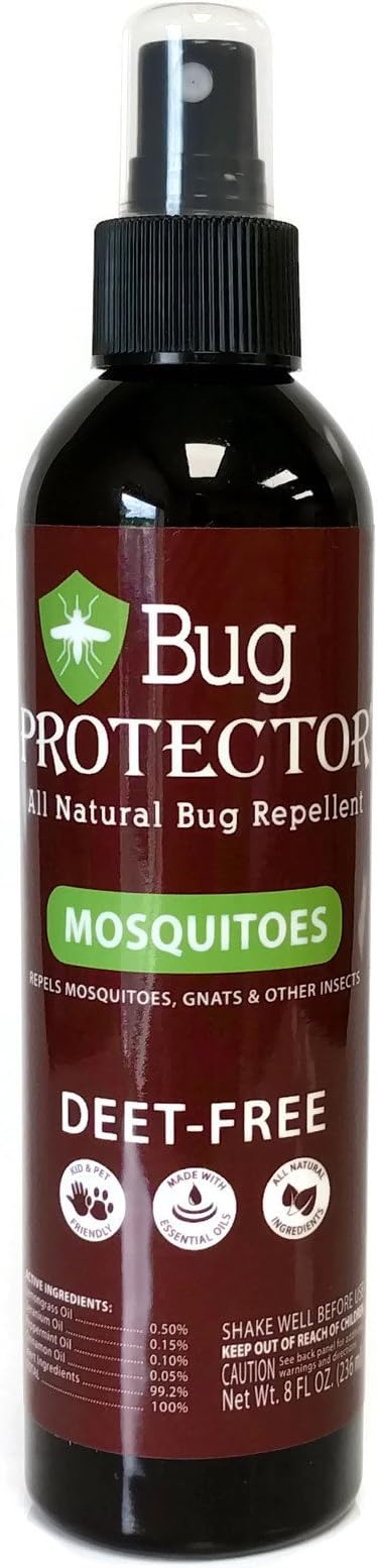 Bug Protector All Natural Mosquito Gnat and Insect Repellent Spray Deet Free (8 oz)