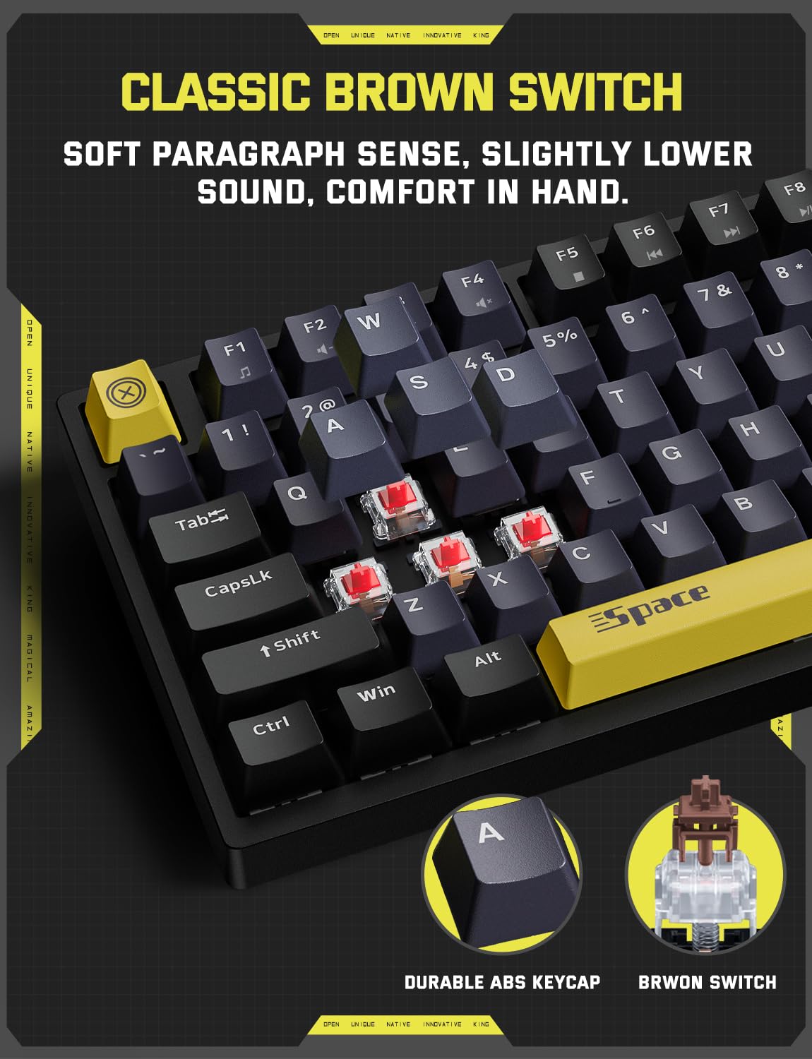 Mechanical Gaming Keyboard with Rainbow RGB Backlit, 98 Keys Design, Soft Tactile Brown Switch, Wired Computer Keyboard for PC/MAC/Laptop/PS4/PS5, Multimedia Keys & Programming