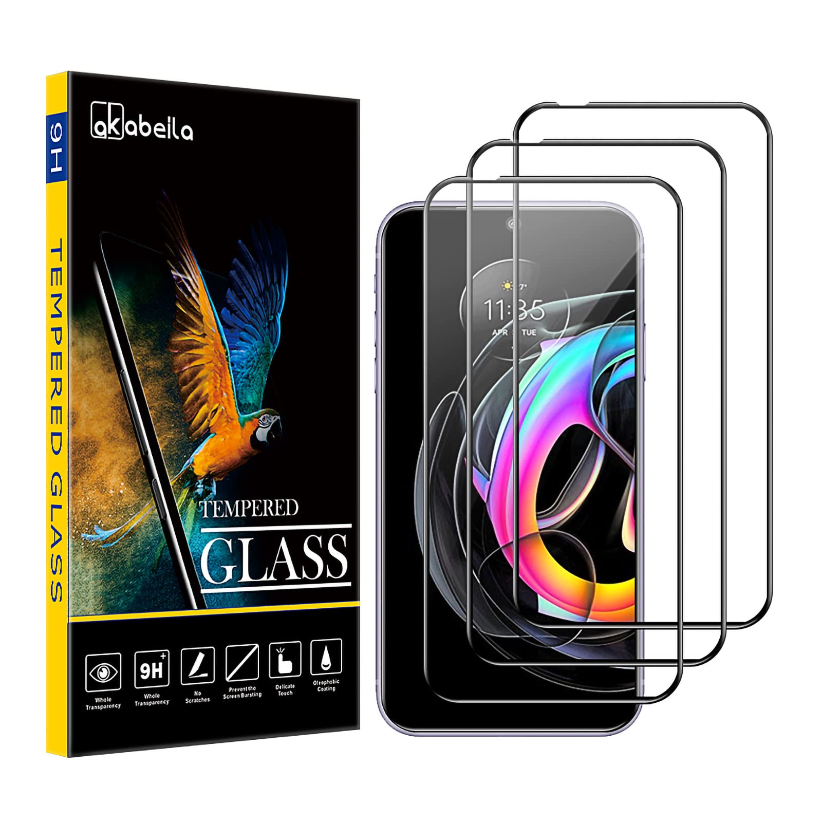 AKABEILA 3 Pack Screen Protector for Motorola Moto Edge 30 Ultra 5G Tempered Glass Premium HD Protective Film 9H Hardness Case Friendly Easy Installation Anti Scratch Full Coverage