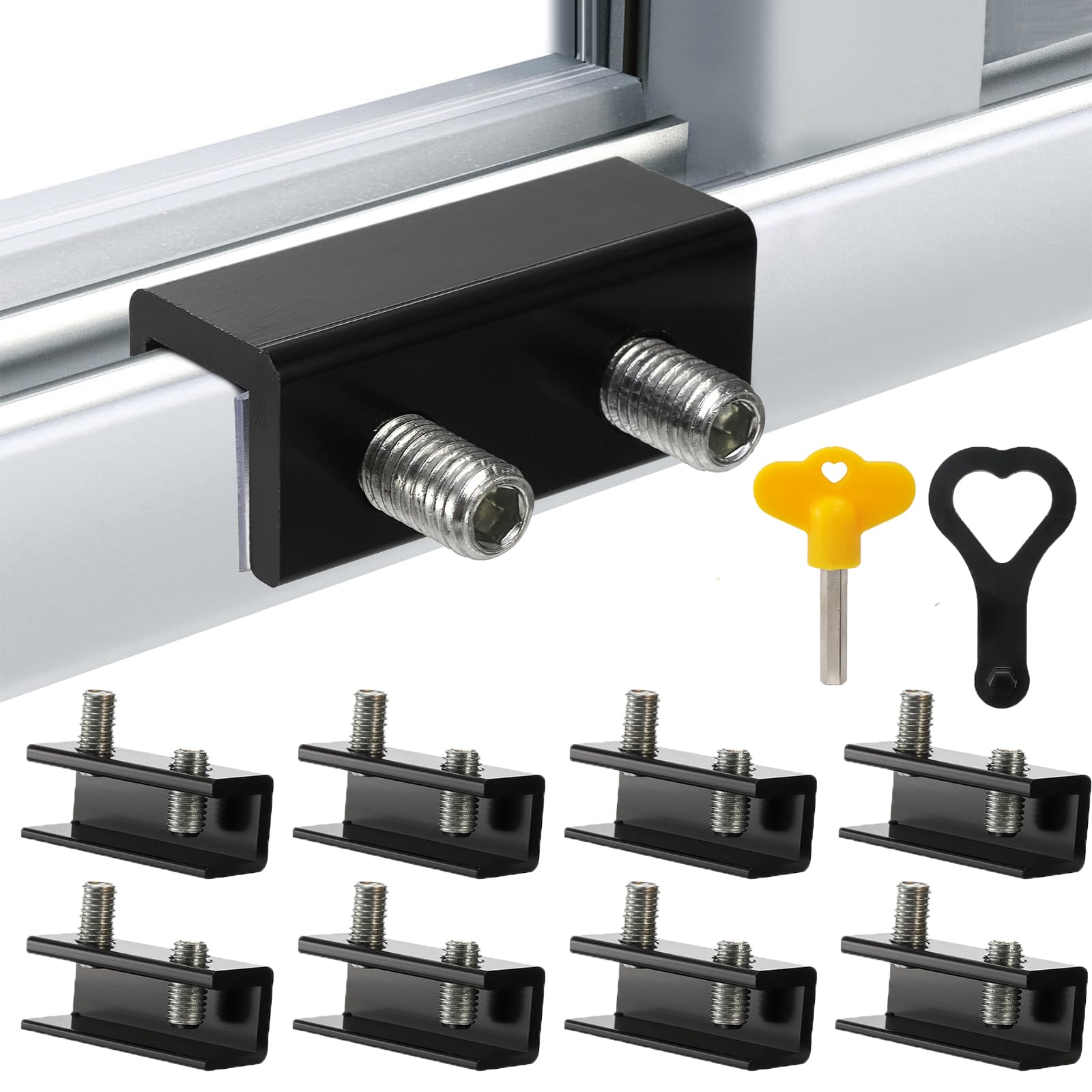 Photo 1 of YOUEON 8 Set Sliding Window Locks with 2 Keys for Vertical & Horizontal Sliding Windows, Easy to Install, Adjustable Window Locks Security, Windows Stopper for Patio, Bedroom, Office
