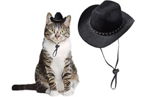 AWOCAN Dog Cowboy Hat Cat Cowboy Hat Pet Cowboy Costume Mini Cowboy Hat for Dogs Cat Holiday Halloween Pet Party Decoration (Black, Small)