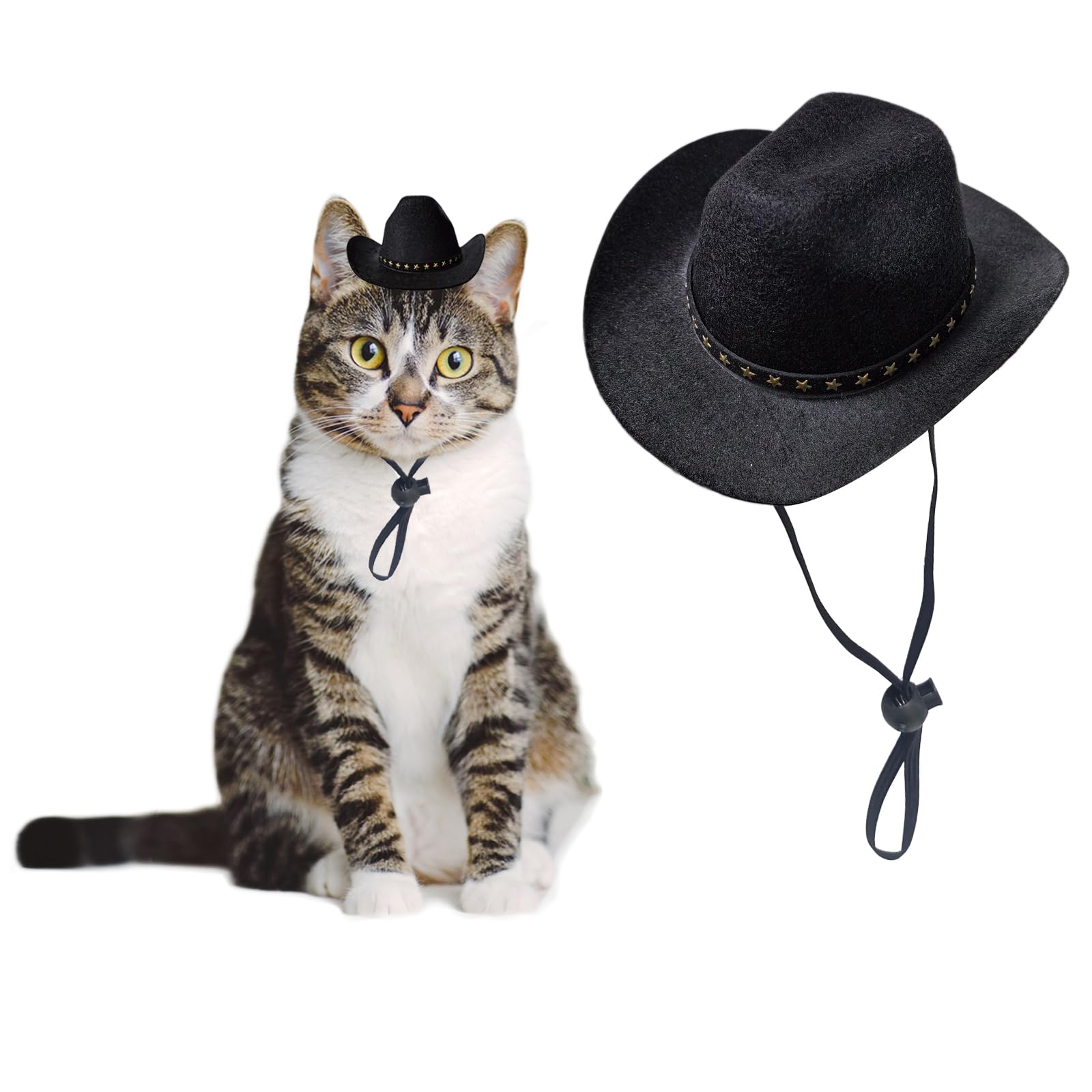 AWOCAN Dog Cowboy Hat Cat Cowboy Hat Pet Cowboy Costume Mini Cowboy Hat for Dogs Cat Holiday Halloween Pet Party Decoration (Black, Small)