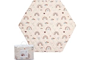 NDAHJAHD Hexagon Playpen Mat 52x48 Fits Regalo Play Yard 48 Inch 6-Panel and Hiccapop 53" Playpen, Non-Slip Baby Play Mat, Crawling Mat for Floor, Washable Pack 'N Play Mattress Pad Boho Rainbow (53 inch)
