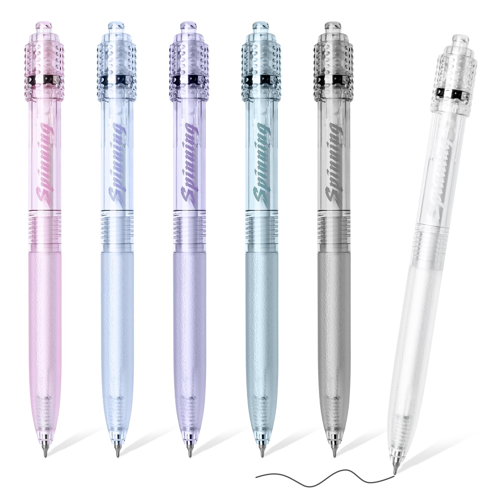 BAYTORY 6 Pcs Spinning Gel Pens, 0.5mm Retractable Black Ink Fine Point Pen, Smooth Writing Quick Dry Ink Pens for School Office Home (Light Color)