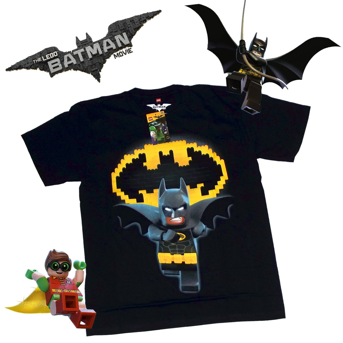 Lego DC Comics The Batman Movie Superheroes Symbol Youth Kids Children Short Sleeve Tee T Shirt (Large, Batman Only)